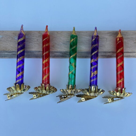 Blown Glass Unsilvered Candlestick Clip Ornaments - set of 5 - Picture 2 of 15